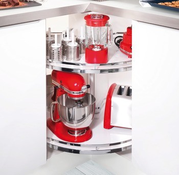 Tříčtvrtinové otočné kování, Kesseböhmer Revo, pro rohové skříňky, 90° dveře