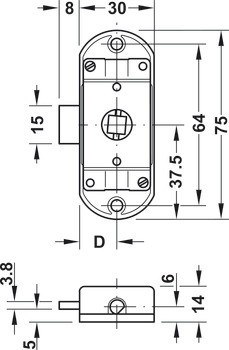 Trojcestný zámek, Häfele Symo ML, modulární systém 30 mm, backset 15 nebo 25 mm