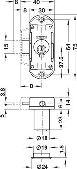 Trojcestný zámek, Häfele Piccolo-Nova, s pevnou vložkou s plátkovými stavítky
