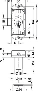 Trojcestný zámek, Häfele Piccolo-Nova, s pevnou vložkou s plátkovými stavítky