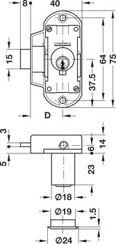 Trojcestný zámek, Häfele Symo FM Plus, s pevnou vložkou s plátkovými stavítky, standardní profil