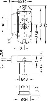 Trojcestný zámek, Häfele Symo FM Pro, s pevnou vložkou s pinovými stavítky, standardní profil