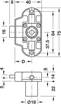 Trojcestný zámek, Häfele Symo Piccolo-Nova, backset 15 mm