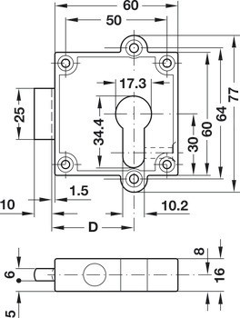 Trojcestný zámek se závorou, PZ 60, backset 40 mm