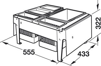 Trojdílný odpadkový koš, 2 x 18 a 1 x 12 / 1 x 18 a 2 x 8,5 litru s nádobou na kuchyňské potřeby 2 x 4,1 litru, Hailo XXL 3630-60/80