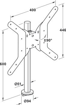TV sloup, naklápěcí, Nosnost 25 kg