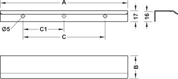 Úchytka do hrany, lze použít také jako úchytku na šířku korpusu, hliník