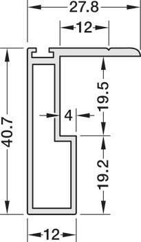 Úchytkový profil, Häfele Slido F-Handle24 A1, hliník, pro dřevěné posuvné dveře