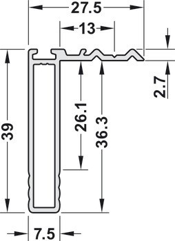 Úchytkový profil, Häfele Slido F-Handle26 A1, hliník, pro posuvné dveře