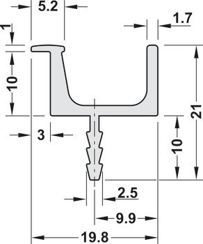 Úchytkový profil, hliník, pro čela bez viditelné úchytky, Häfele Déco