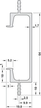 Úchytkový profil, hliník, pro čela bez viditelné úchytky, Häfele Déco