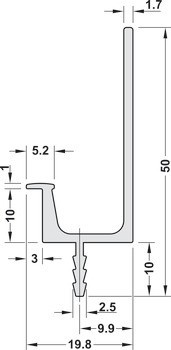 Úchytkový profil, hliník, pro čela bez viditelné úchytky, Häfele Déco