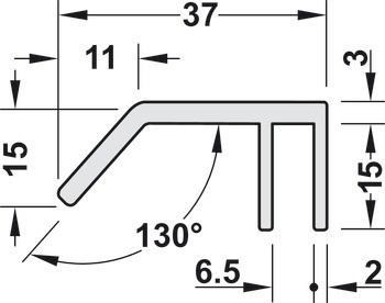 Úchytkový profil, Hliník, pro celoskleněná nábytková dvířka, přes celou šířku korpusu