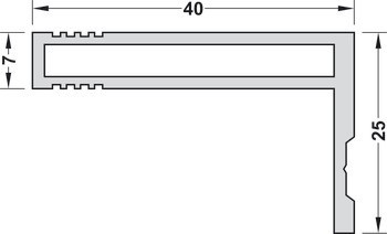 Úchytkový profil, Hliník, pro dřevěné posuvné dveře, délka: 2500 mm