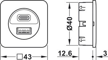 USB dobíjecí jednotka, Häfele Loox5, USB-A / USB-C, 24 V