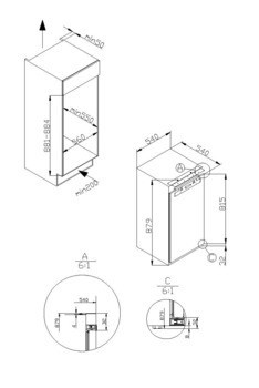 Vestavná lednice, Häfele Assedo RI12S88a, Výška 88 cm, šířka 54 cm, využitelný objem 135 litrů