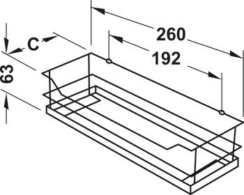 Vestavný koš, uzavřený na všech stranách, 260 x 63 mm (Š x V)