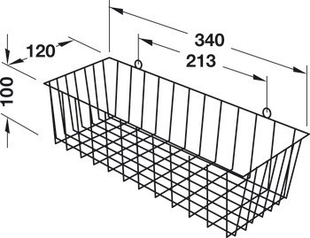 Vestavný koš, uzavřený na všech stranách, 340 x 120 x 100 mm