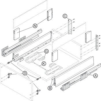 Více než plnovýsuv pro odpadkové koše, Blum Merivobox, systémová výška E s Boxcover, nosnost 70 kg