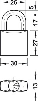 Visací zámek, s vložkou s pinovými stavítky, standardní profil