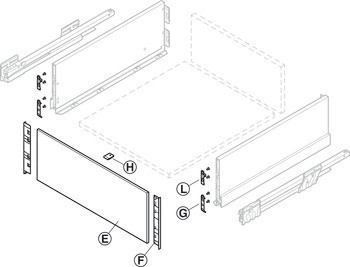 Vnitřní panel, F8, Grass Nova Pro Scala, pro vnitřní výsuv, výška bočnice 186 mm