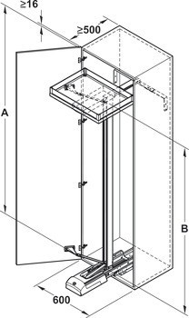 Vnitřní výsuv potravinové skříně, Kesseböhmer Convoy Premio, výsuvné kování s policemi