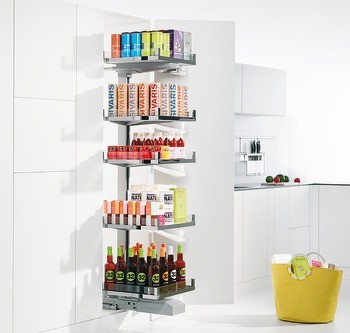 Vnitřní výsuv potravinové skříně, Kesseböhmer Convoy Premio, výsuvné kování s policemi