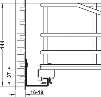 Vnitřní zásuvka spodní skříňky s relingem, Häfele, s výsuvnou drátěnou policí