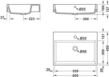 Volně stojící umyvadlo, Hranaté