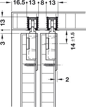 Vozíky, k nacvaknutí, výškové nastavení ±1,5 mm, Häfele Slido F-Line11 12A, Infront