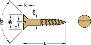 Vrut do dřeva, Zápustná hlava, plochá drážka DIN 97, lesklá mosaz