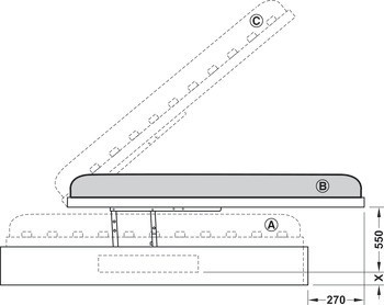 Výklopný postelový rošt, otevírací mechanismus s plynovými vzpěrami