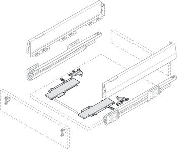 Výsuvná jednotka Push-to-Open Soft-Close, pro systém zásuvkových výsuvů s bočnicí Häfele Matrix Box P Plus
