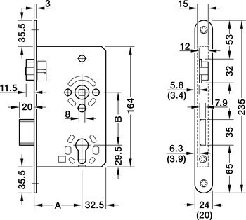 Zadlabací zámek, pro otočné dveře, Startec, třída 3, profilová vložka