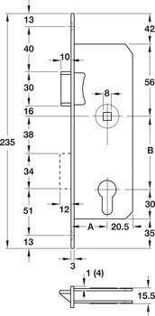 Zadlabací zámek, Pro otočné dveře, Startec, třída 3, profilová vložka