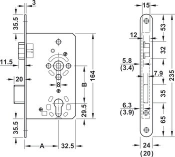 Zadlabací zámek, pro otočné dveře, Startec, třída 4, profilová vložka