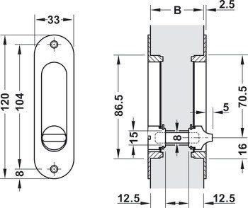 Zadlabací zámek, Pro posuvné dveře, s kruhovou závorou, Startec, Koupelna/WC, Backset 50 mm