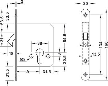 Zadlabací zámek, Pro posuvné dveře, s kruhovou závorou, Startec, profilová vložka