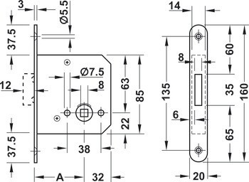Zadlabací zámek závorový, pro otočné dveře, Startec, třída 3, koupelna/WC