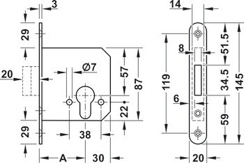 Zadlabací zámek závorový, Pro otočné dveře, Startec, třída 3, profilová vložka