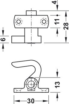 Zajišťovací háček, Pro profilovou tyč Ø 6 mm, Push-Lock