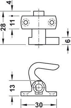 Zajišťovací háček, Pro profilovou tyč Ø 6 mm, Push-Lock