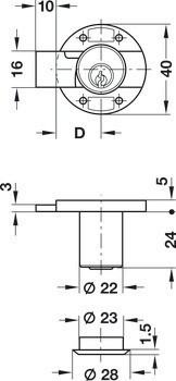 Zámek k přišroubování, Häfele Symo FM Pro, s pevnou vložkou s pinovými stavítky, standardní profil, backset 20 mm