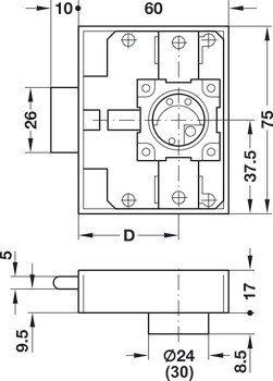 Zámek se závorou k přišroubování, Häfele Heavylock, se zámkovou vložkou, backset 40 mm