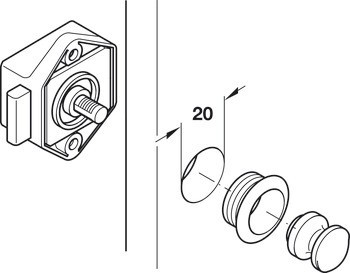 Zámek se závorou k přišroubování, Häfele Push-Lock Mini, backset 15 mm