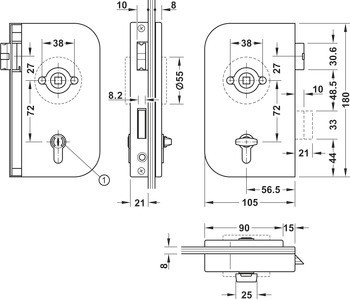 Zámek WC/koupelny na skleněné dveře, GHP 103, Startec