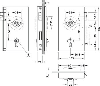 Zámek WC/koupelny na skleněné dveře, GHP 203, Startec