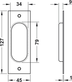 Zapuštěná úchytka pro posuvné dveře, Jatec, model 964/125, hranaté