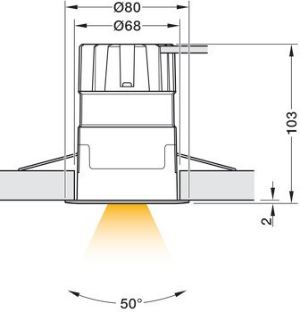 Zapuštěné stropní svítidlo, Häfele Lighting R One 2pólové (tunable white), 500 mA, konstantní proud, 9 W, průměr vrtaného otvoru 68 mm