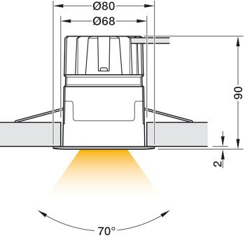 Zapuštěné stropní svítidlo, Häfele Lighting R One 2pólové (tunable white), 500 mA, konstantní proud, 9 W, průměr vrtaného otvoru 68 mm